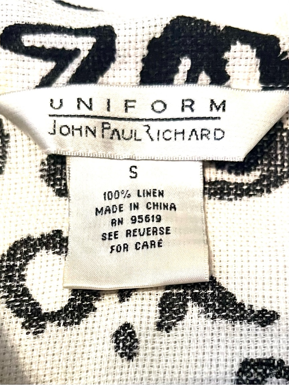 JohnPaulRichard White 100% Linen Contemporary Shirt w/Black Script Print-Small - Picture 4 of 5